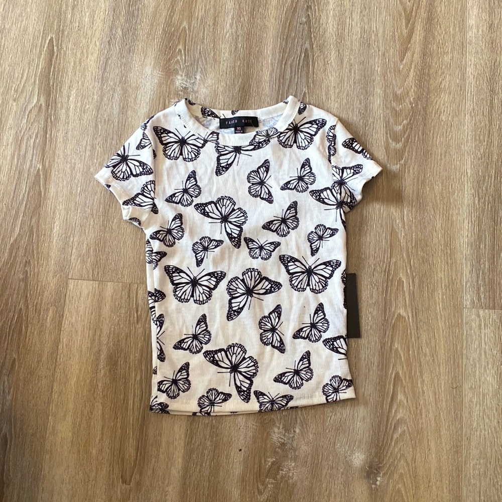 white butterfly shirt